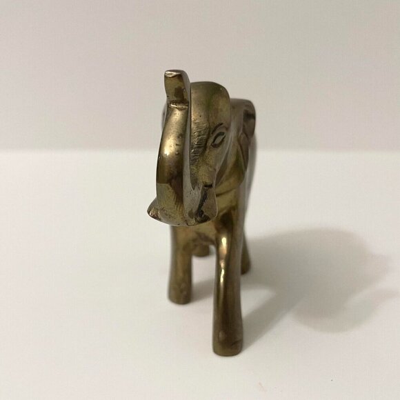 Vintage Brass Elephant Figure 3.5 Inch Long Trunk Up Figurine - Picture 8 of 16